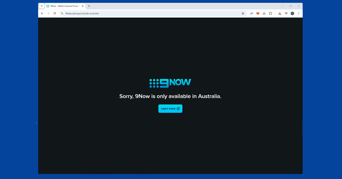 9Now geo-restriction error shown outside Australia