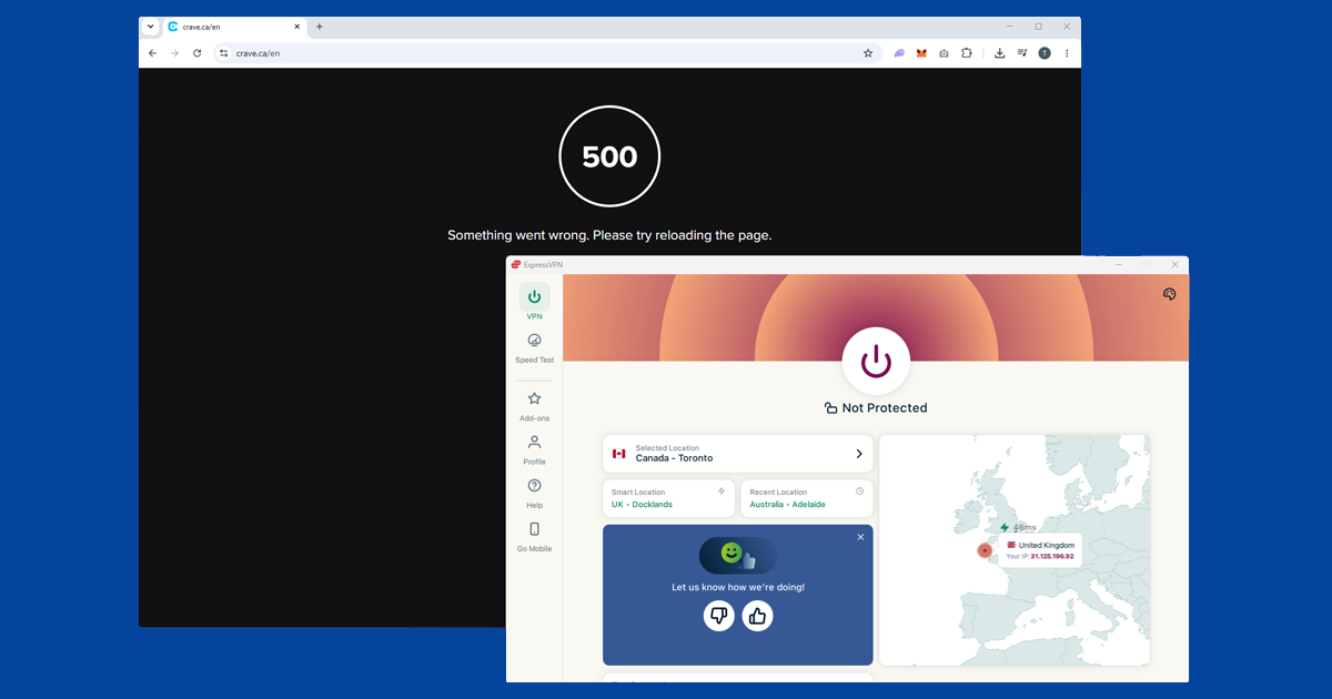 Crave geo-restriction error shown when accessing outside Canada