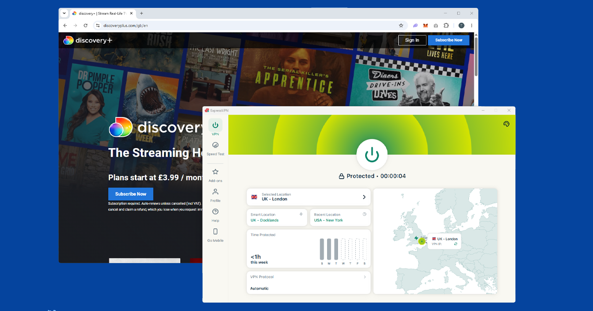 Discovery Plus streaming on a laptop with a VPN connected