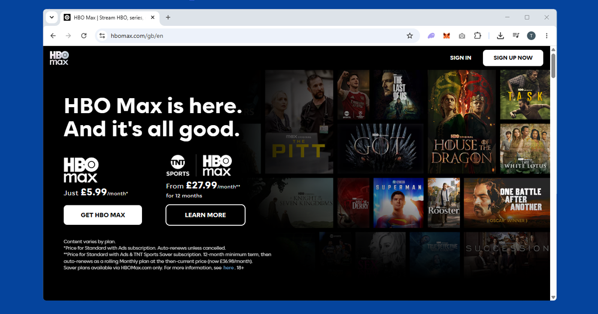 Max streaming app showing a VPN detection error