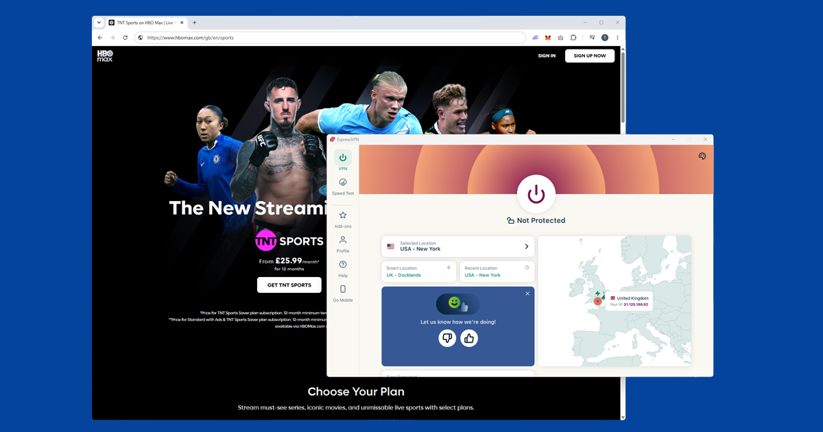 TNT Sports VPN location error shown when server is flagged